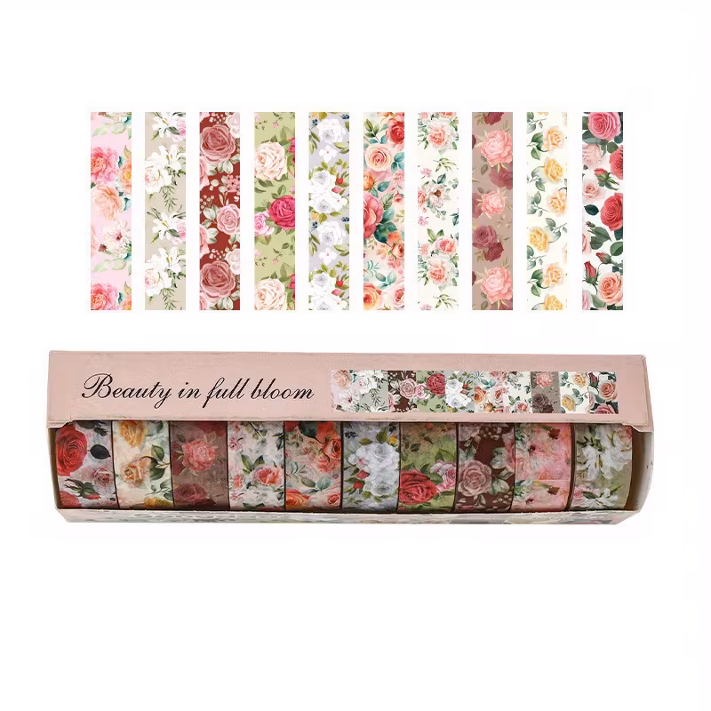 10-osaline dekoratiivsete lillemustriliste washi teipide komplekt