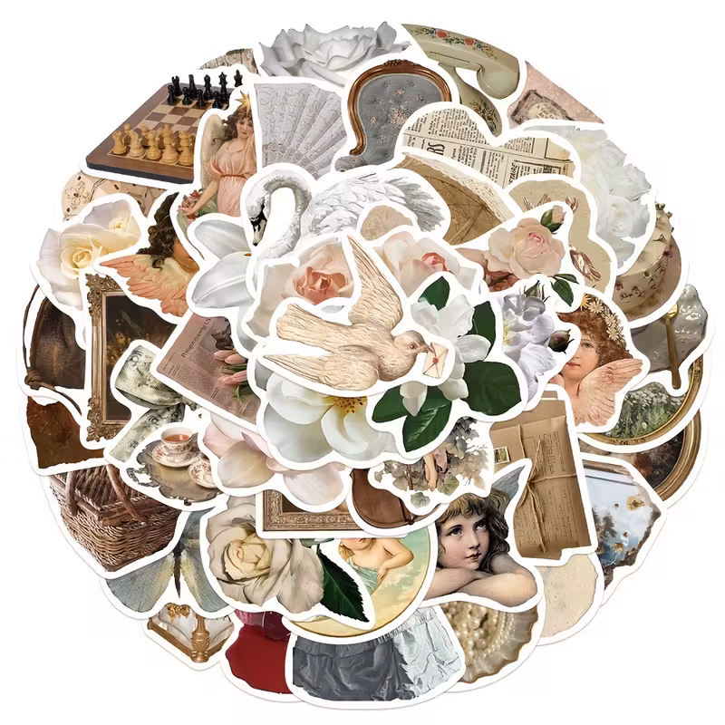 50-osaline vintage kleepsude komplekt